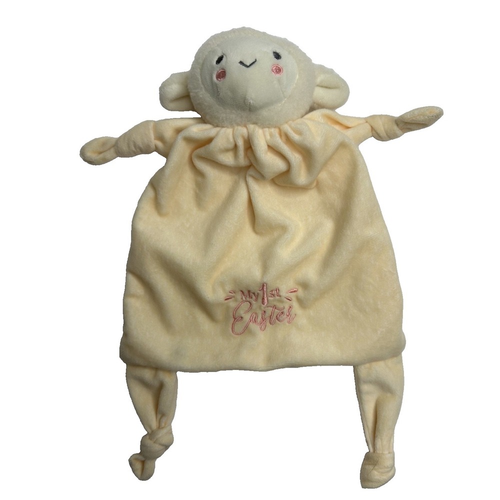 baby Security Blanket Sheep My 1st Easter Yellow Pink Lamb Lovey Knotted MTY Int
